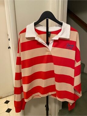 NWT Wild fable Coral and Creamish Pink Striped Long-Sleeve Polo size XXL